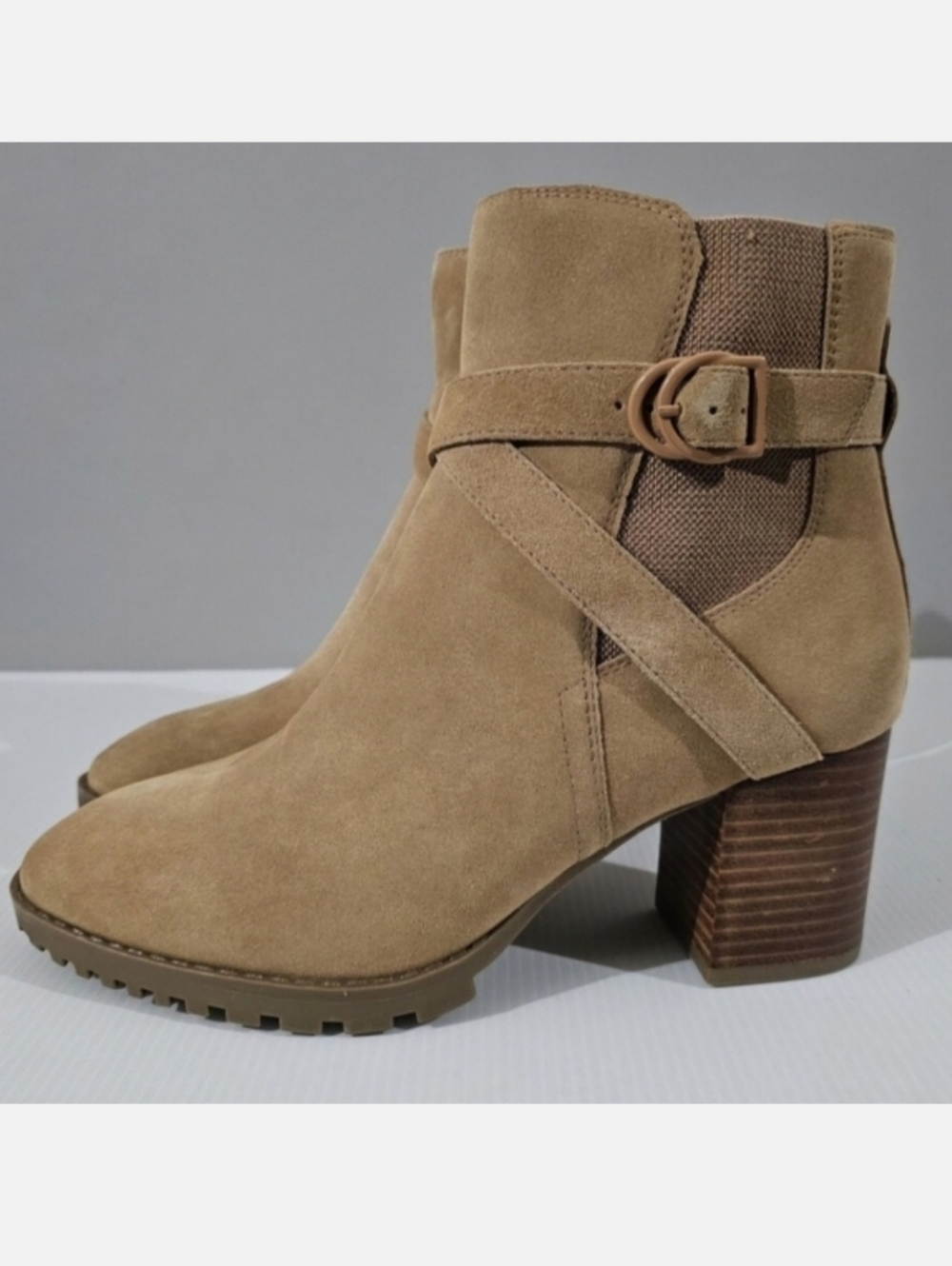 Blondo Tamzin Ankle Boot Womens 10 Waterproof Tan Suede Buckle Block Heel NEW
